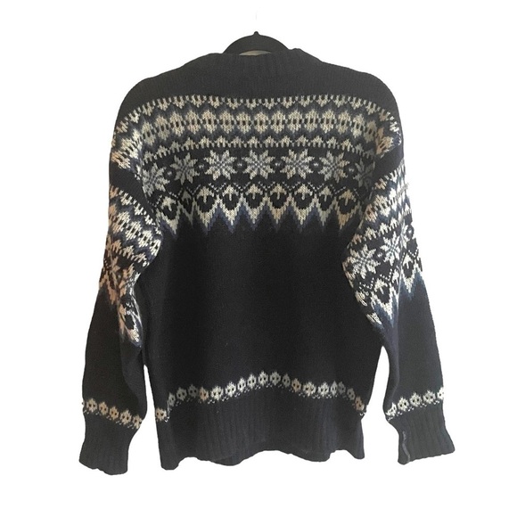 SCANDINAVIAN Vintage Wool Sweater Navy Blue White L - Picture 4 of 9